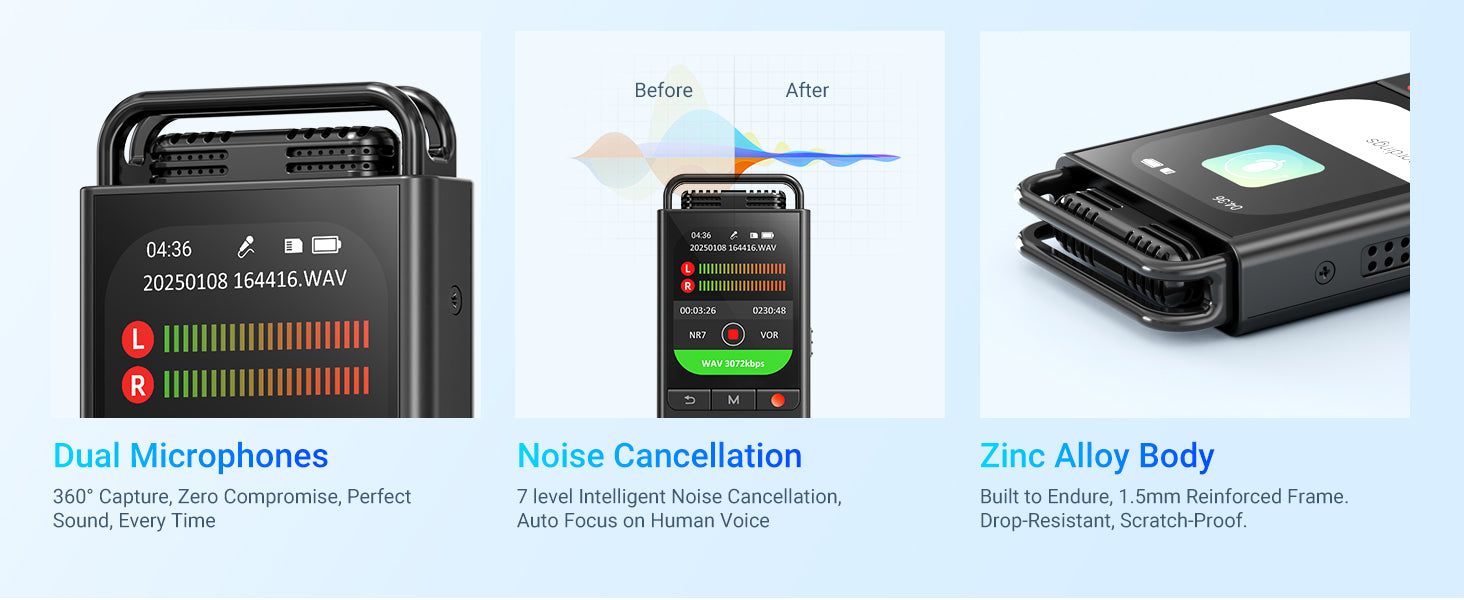 144GB Digital Voice Recorder — Voice-Activated for Lectures, Meetings & Interviews
