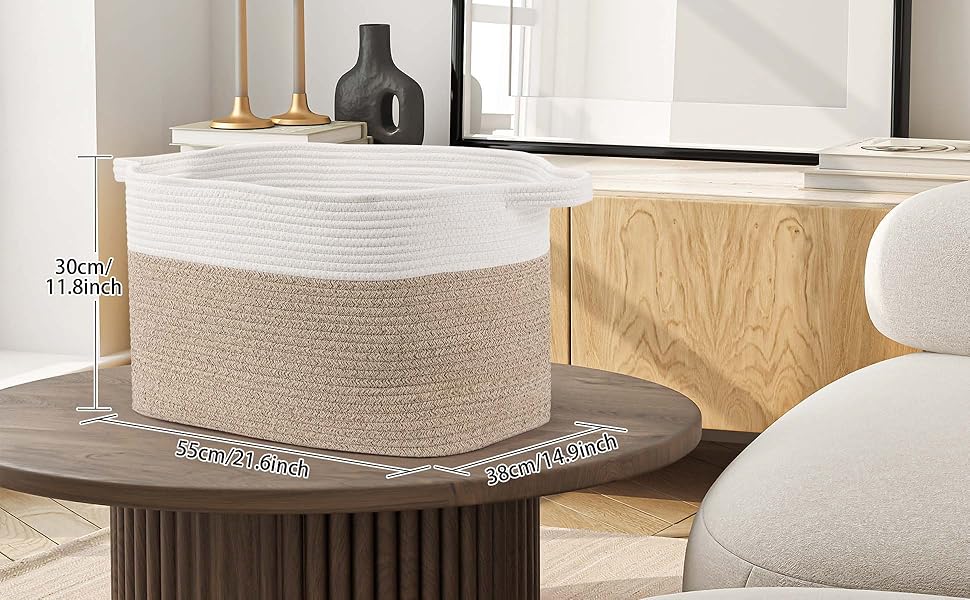 Large Cotton Rope Storage Basket — Foldable Laundry & Blanket Bin (55×38×30 cm)