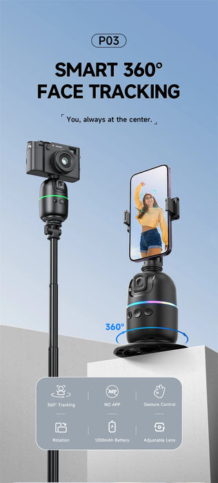 P03 AI 360° Face‑Tracking Selfie Gimbal with Light — Universal Smartphone Stabiliser