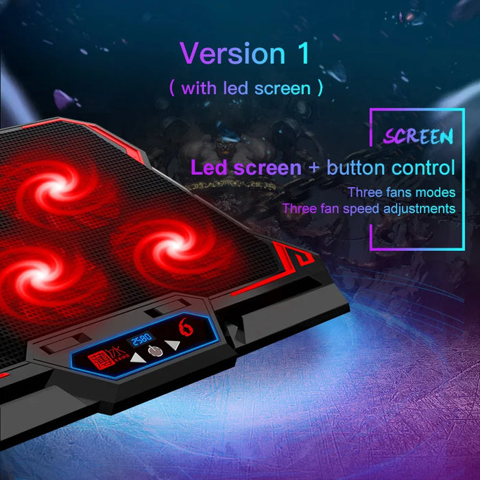 17-inch Six-Fan Laptop Cooler with LED Screen and Dual USB Ports
