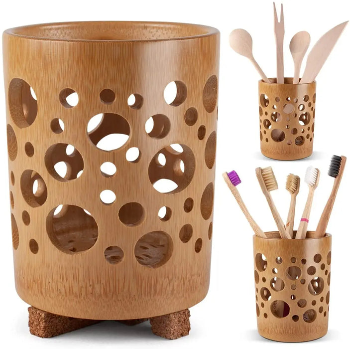 Bamboo Toothbrush Holder Cup – Ventilated Drainage Toothbrush Drainer, Biodegradable 10cm