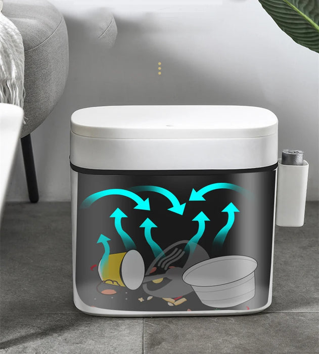14L Press-Top Waterproof Bathroom Waste Bin — White PP Plastic
