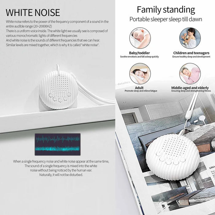 Portable Baby White Noise Machine — 10 Soothing Sounds, Rechargeable, Timer & Auto Noise Detection