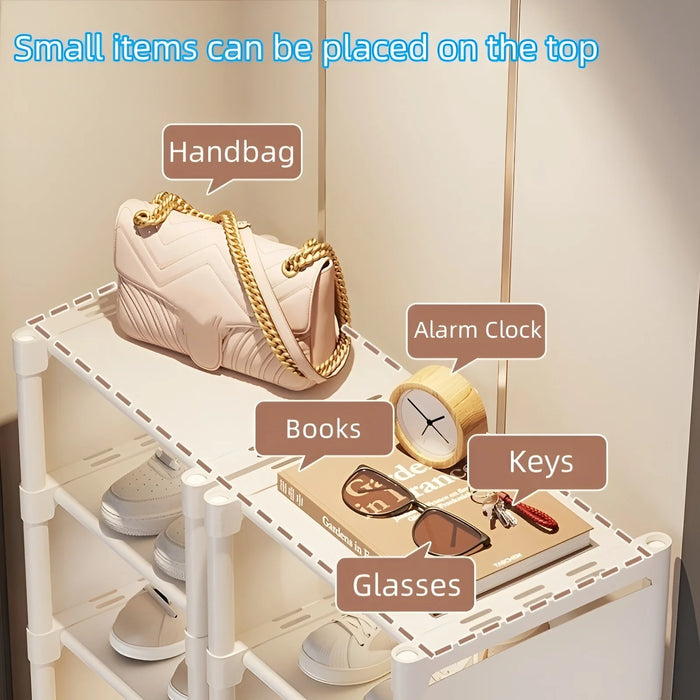 6/8-Tier Shoe Organiser — Metal Frame with Fabric Shelves, Space-Saving Rack