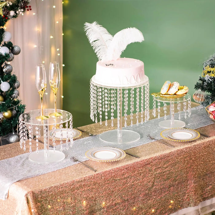 Acrylic Circular Cake & Cupcake Display Stand with Crystal Chandelier for Weddings & Parties