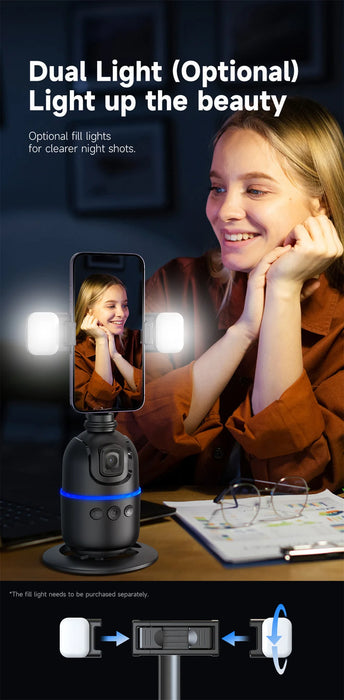 P03 AI 360° Face‑Tracking Selfie Gimbal with Light — Universal Smartphone Stabiliser