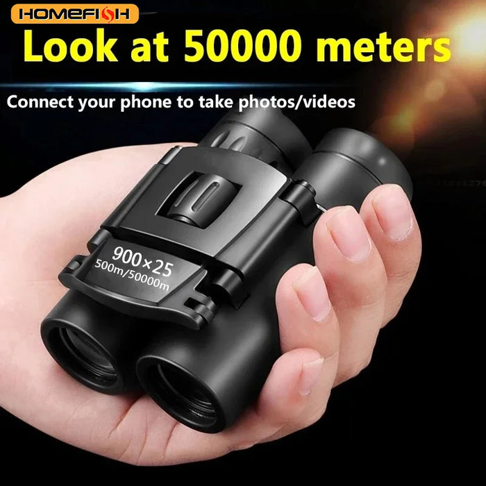 900x25 HD Zoom Portable Binoculars - 25mm BAK4 Prism, Folding Low-Light