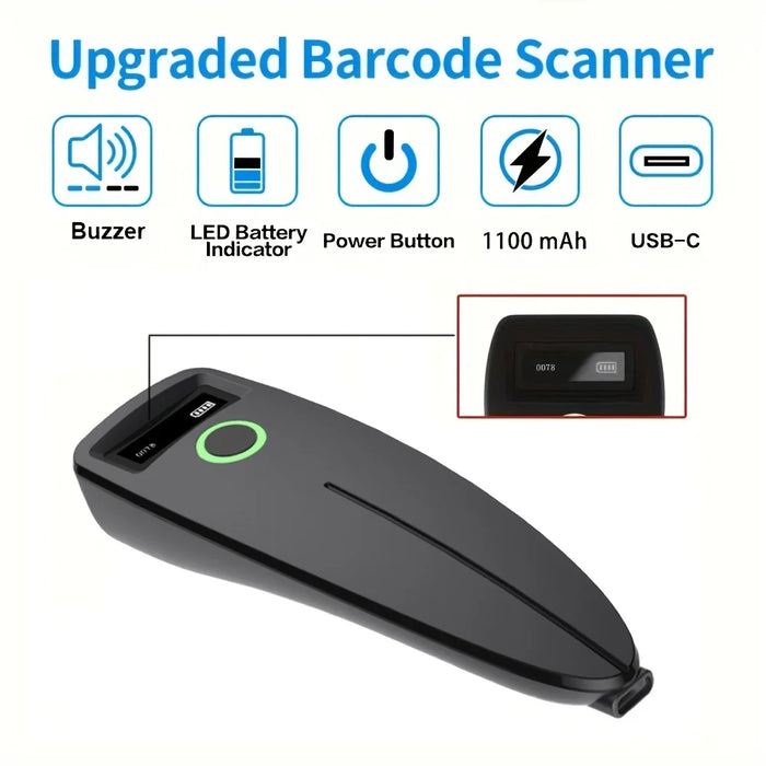 TD-W7 Mini 2D Barcode Scanner — 2.4G Wireless & Bluetooth, Portable 1D/2D QR Reader with Storage