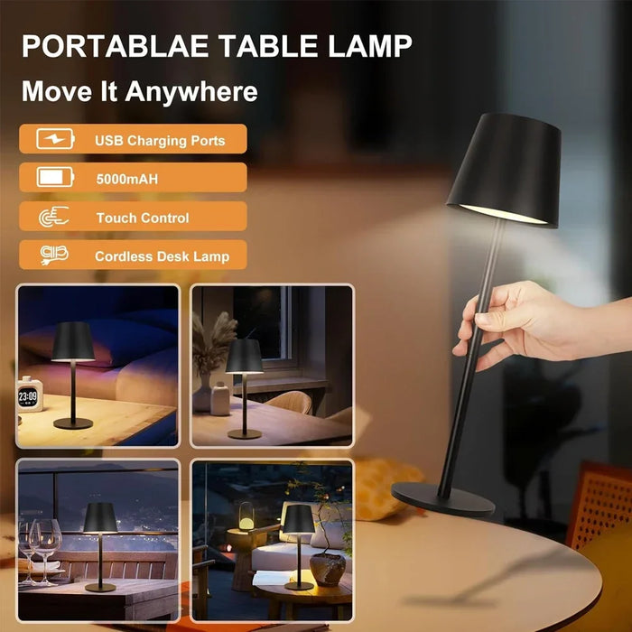 Lampe de bureau rechargeable LED - Lampe de table à interrupteur tactile, 3 modes de couleur, fonction dimmable - Idéale pour chambre, salon, bar et éclairage de décoration pour dîner