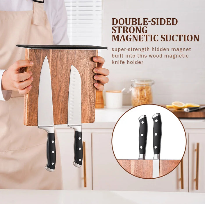 Acacia Wood Magnetic Knife Block – Modern Kitchen Holder with Strong Magnets