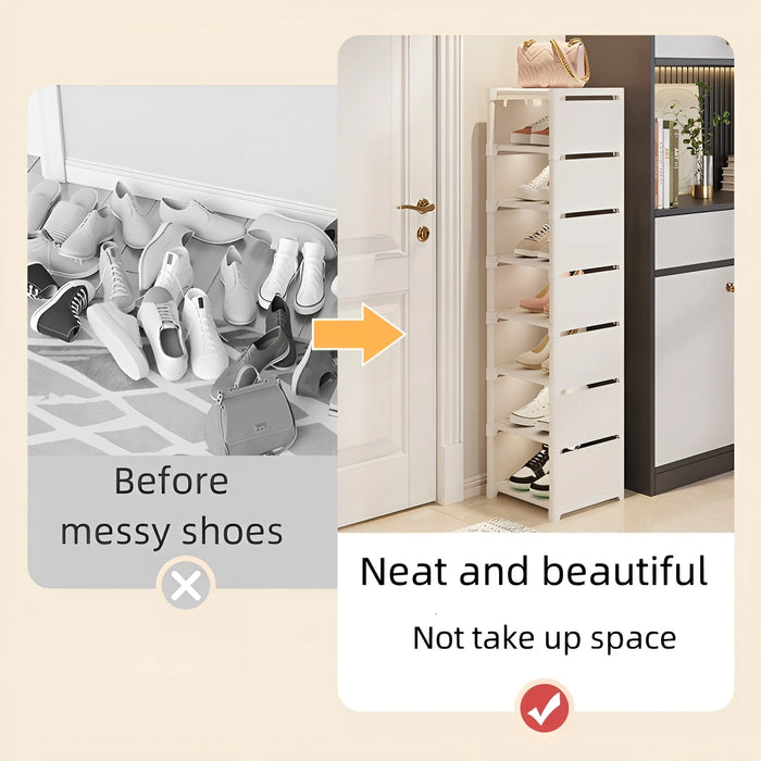 6/8-Tier Shoe Organiser — Metal Frame with Fabric Shelves, Space-Saving Rack
