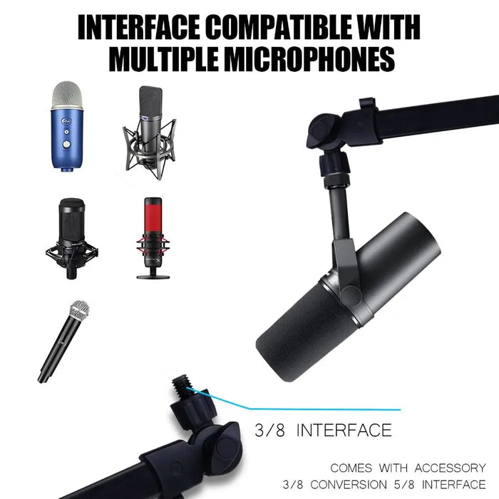 360° Rotating Microphone Boom Arm — Adjustable Aluminium Desk Stand for Streaming