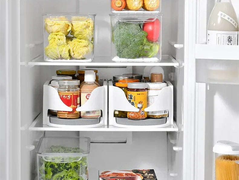 Rotating Fridge Organiser Bin – Soda Can & Bottle Holder, 360° Access