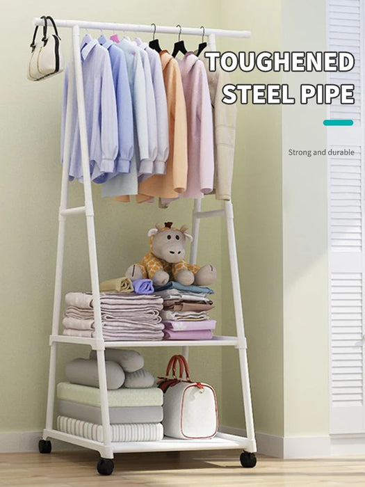 Floor-Mounted Folding Clothes Rack — Triangular Double-Rail Hanger