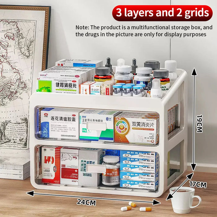 Large Capacity Medicine Organiser — Multi-layer Drawer Pill Storage (Plastic)