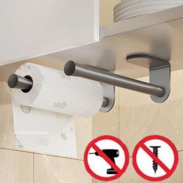 Adhesive Stainless Steel Paper Towel & Toilet Roll Holder — Black or Silver (S/M/L)