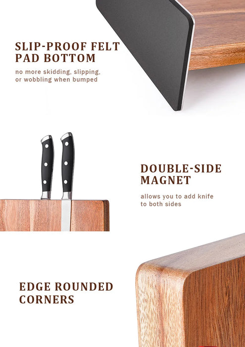 Acacia Wood Magnetic Knife Block – Modern Kitchen Holder with Strong Magnets
