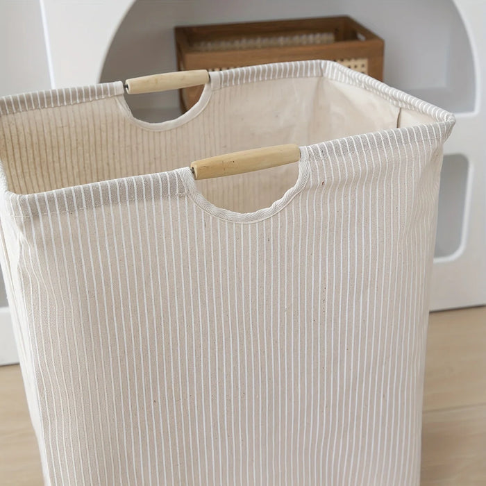 Large Dual-Handle Laundry Hamper — Tall Freestanding Waterproof Cotton Basket (Khaki)