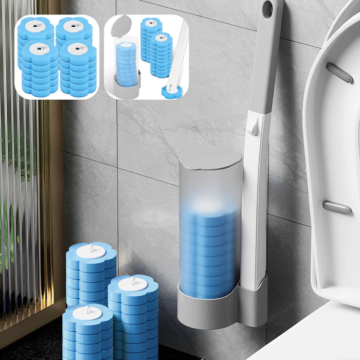 Disposable Toilet Brush Kit — Long Handle, Wall-mounted Holder, Replaceable Heads (24 / 72 pcs)
