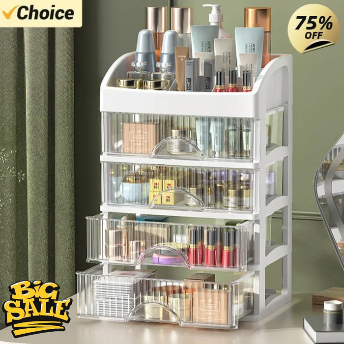 PP 5-Layer Drawer Makeup Storage Box – Multi-layer Cosmetic Organiser (White / Pink)