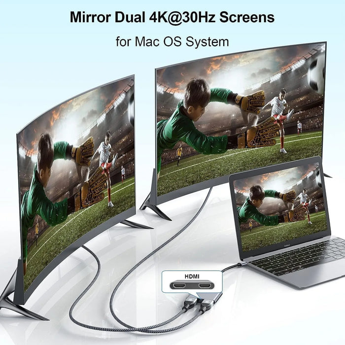 USB‑C to Dual 4K HDMI Adapter — Dual HD Display for Thunderbolt 3/4 & DP Alt Mode Laptops
