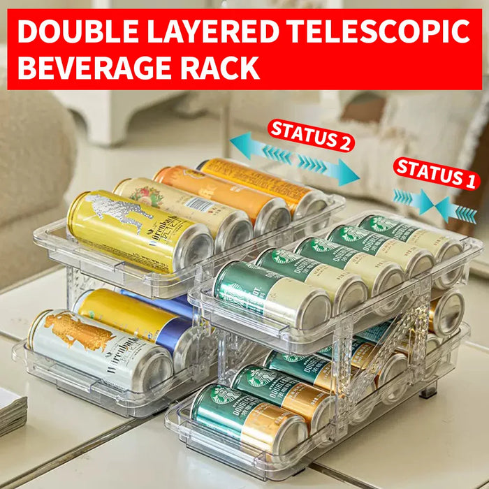 Expandable 2‑Tier Can Storage Rack – Transparent Double‑Layer Fridge Stacker