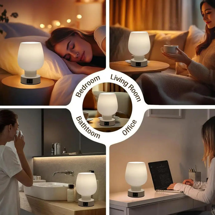 Lámpara de Escritorio LED con Control Táctil Moderno - Regulable, Sin Parpadeo, Pantalla de Vidrio Blanca Luz Nocturna - Perfecta para Iluminación Fácil junto a la Cama