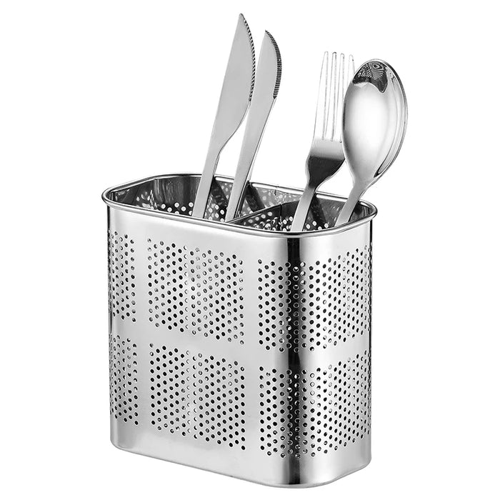 Stainless Steel Cutlery & Chopstick Drainer – 2-Compartment Utensil Holder with Hooks