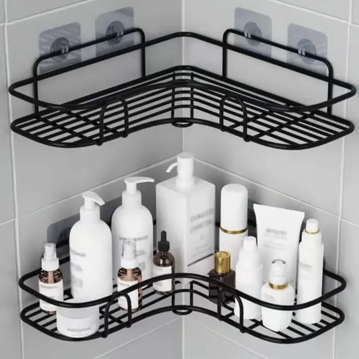 No-drill Wall-mounted Triangle Bathroom Shelf — Single Tier Metal Shower Caddy