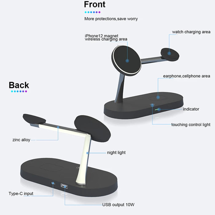 3-in-1 Magnetic Wireless Charger Stand for iPhone 12–17, Apple Watch Series 4–10 & AirPods (Qi)