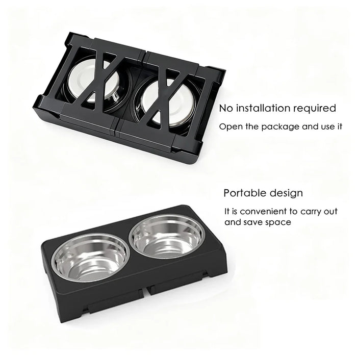 Adjustable Elevated Dog Feeder with Double Stainless Steel Bowls — Small to Large Dogs