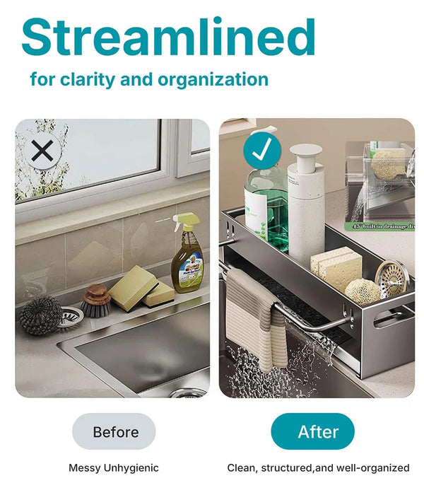 Extra-Large Carbon Steel Sink Caddy - Sponge & Soap Dish Countertop Organiser Rack
