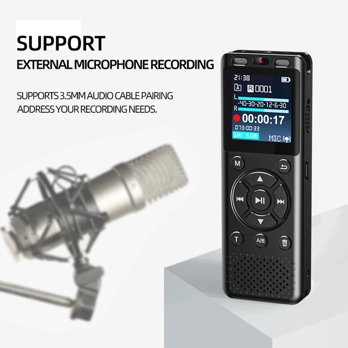 Large-screen USB-C Rechargeable Voice Recorder with Noise Reduction and TF Card Support