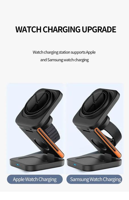 3‑in‑1 Foldable Magnetic Fast Wireless Charger Stand for iPhone 12–17, Apple Watch & AirPods