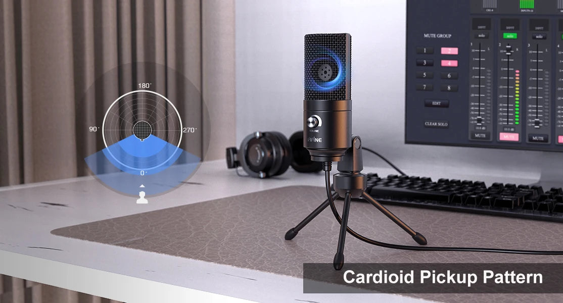USB Condenser Microphone K669B — Metal Body, Cardioid, Gain Knob, USB Plug-and-Play