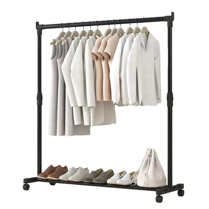 Telescopic Heavy-Duty Metal Clothes Rack on Wheels — Adjustable Garment & Drying Rack