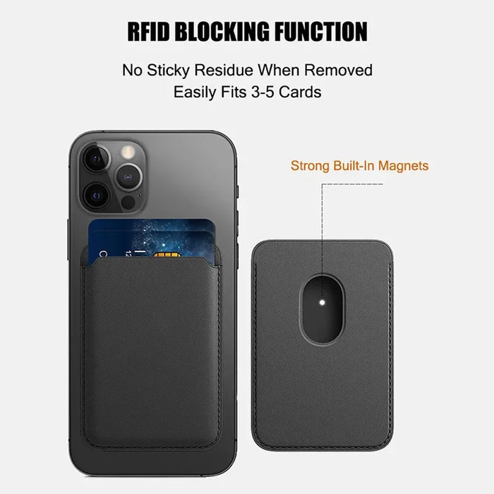 Magnetic Leather Wallet Card Holder — MagSafe Stand for iPhone 11–15
