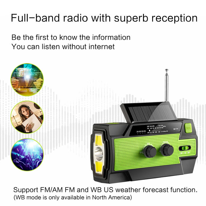 Disaster Prevention Emergency Flashlight Radio Solar Hand Crank Rechargeable Rechargeable Multifunctional LED Reading Light Radi