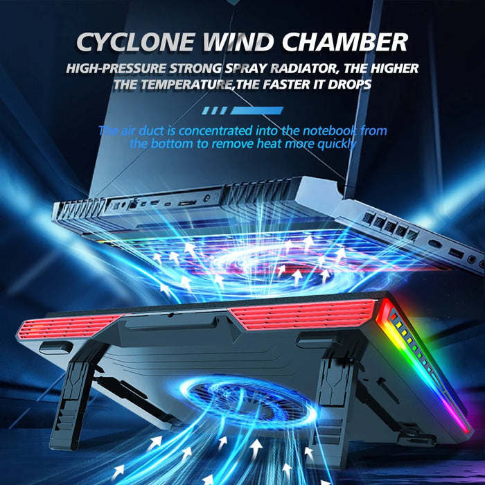 Air Compression RGB Laptop Cooling Pad - Triple-Fan USB Cooler for 12-17-inch Laptops