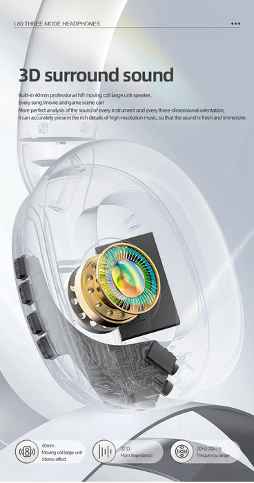 L80 Lightweight Three-Mode Gaming Headset — Bluetooth & Wired with Microphone