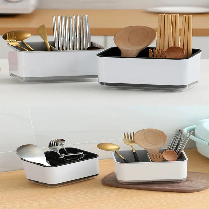 Double-Layer Cutlery Drainer with Detachable Chopstick Cage & Spoon Organiser