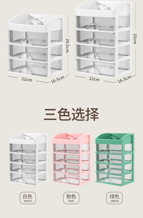 PP 5-Layer Drawer Makeup Storage Box – Multi-layer Cosmetic Organiser (White / Pink)