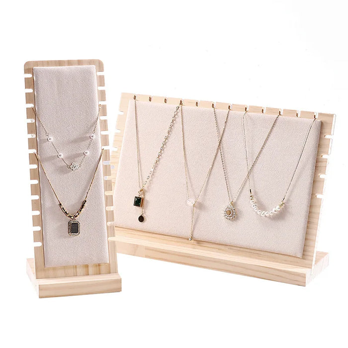 Large Wood Jewellery Display Stand — Necklace & Bracelet Rack with Faux Suede Interior