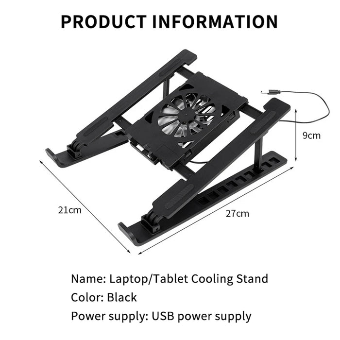 Foldable Laptop Cooling Stand with 1 Fan — Portable Elevated Notebook Riser