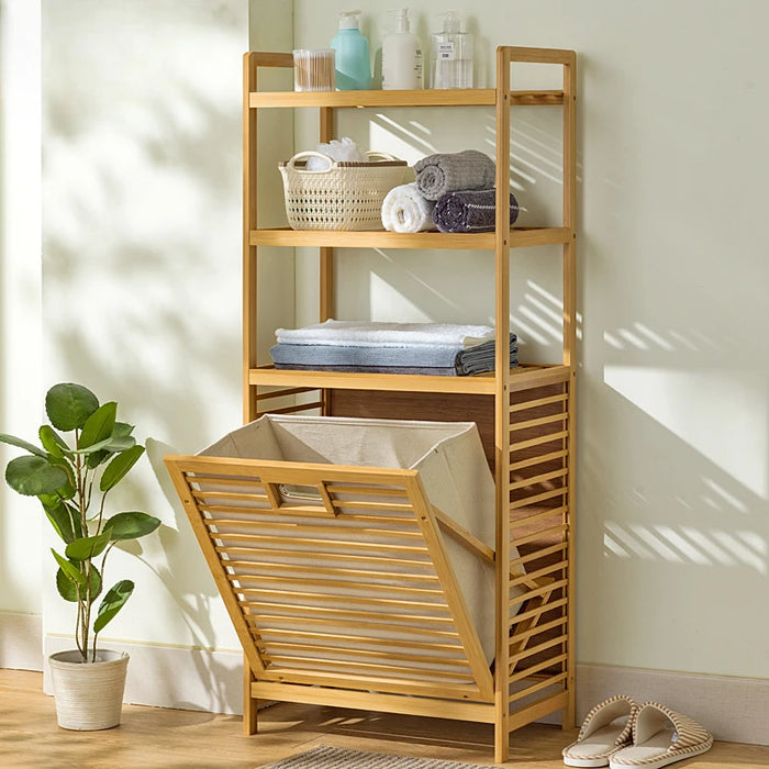 3/4-Tier Bamboo Laundry Hamper & Bathroom Rack with Pull-Out Shelves