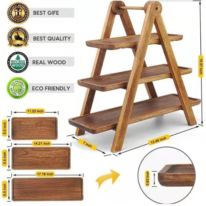Natural Paulownia Wood 3-Tier Cake Stand — Space-Saving Kitchen Rack
