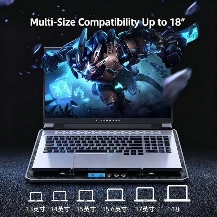 6-Fan Laptop Cooling Pad — 5-Level Adjustable Stand for 12–18-inch Laptops, Quiet USB Powered