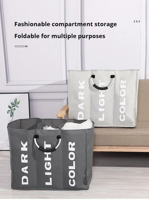 3-Compartment Foldable Laundry Hamper Bag – Waterproof Oxford Fabric
