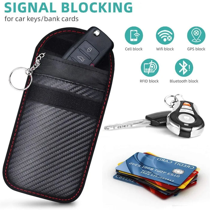RFID Blocking Car Key Pouch – Carbon Fibre Faraday Fob Case (Black)