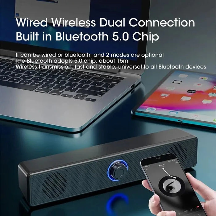 Portable Soundbar Speaker — Bluetooth 5.3 & Wired AUX, USB-powered, 2.0 Stereo